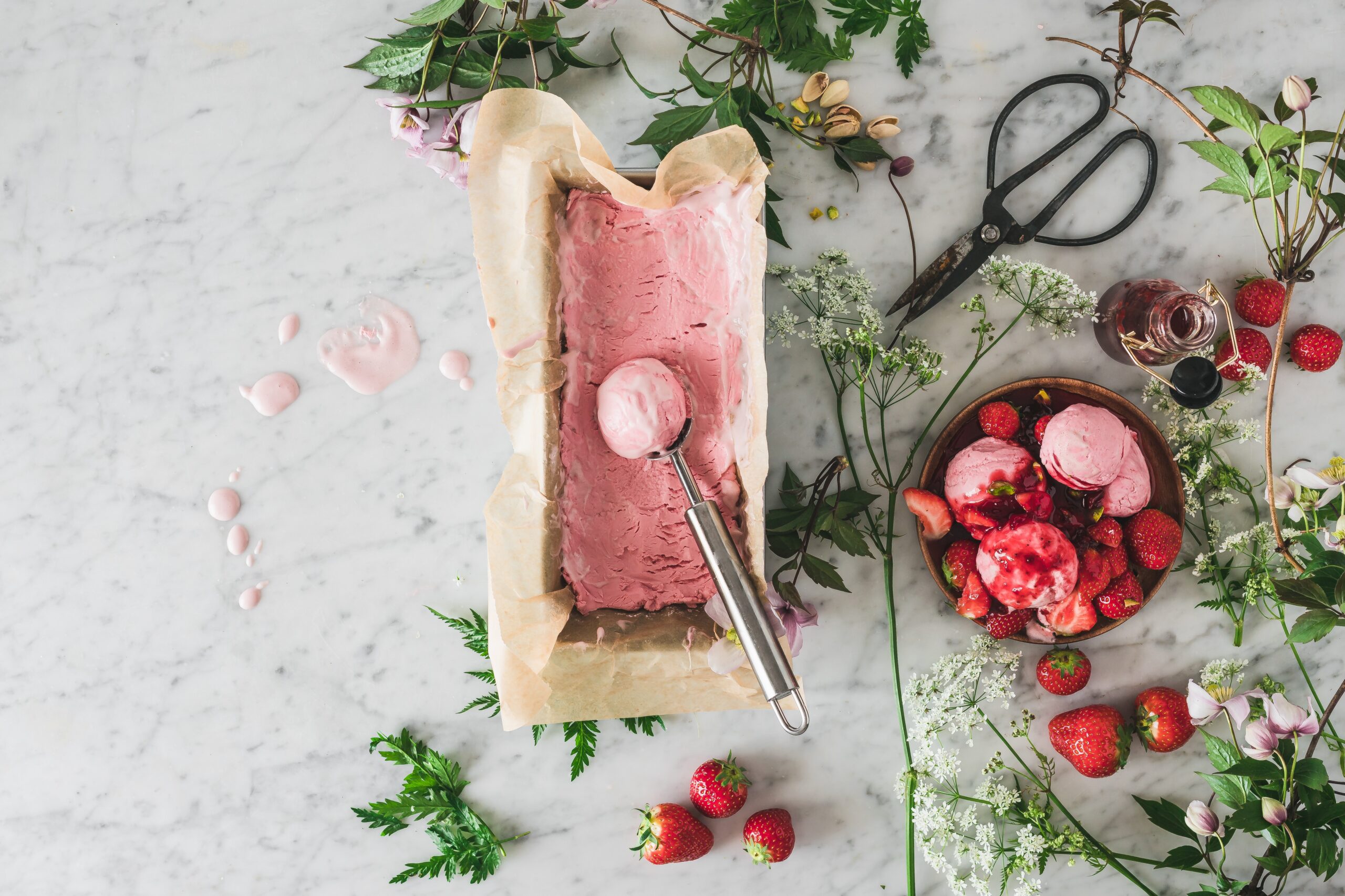 a healthy homemade ice cream made with coconut milk and strawberries